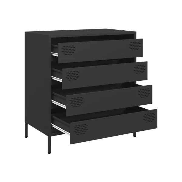 Commode 4 Tiroirs Noir Acier Chambre Salon Meuble de Rangement