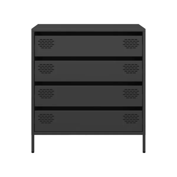 Commode 4 Tiroirs Noir Acier Chambre Salon Meuble de Rangement