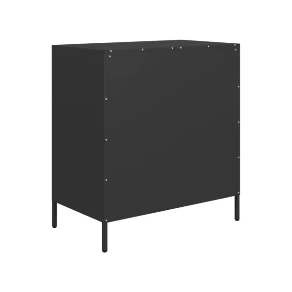 Commode 4 Tiroirs Noir Acier Chambre Salon Meuble de Rangement
