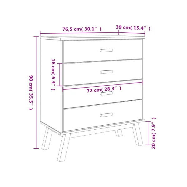 Commode 4 tiroirs Pin Massif Commode Salon Meuble Rangement Chambre Armoire à tiroirs