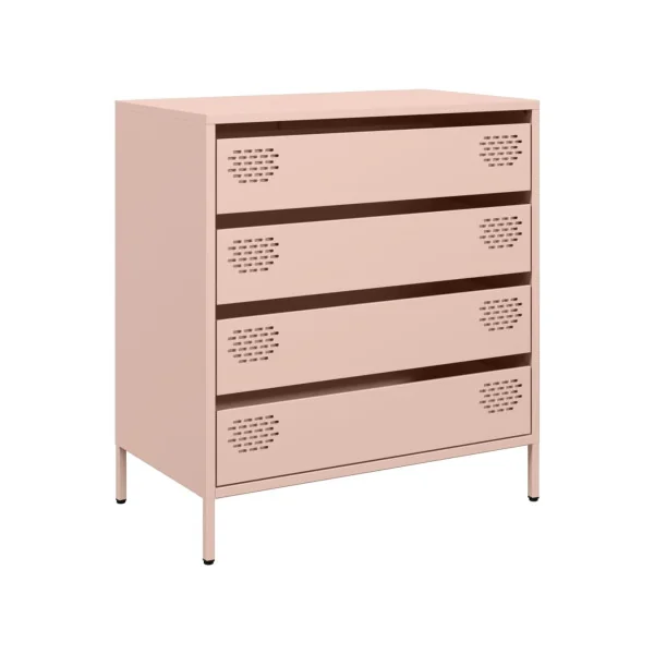 Commode 4 Tiroirs Rose Acier Chambre Salon Meuble de Rangement