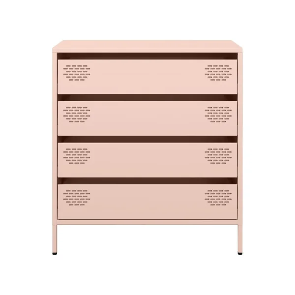 Commode 4 Tiroirs Rose Acier Chambre Salon Meuble de Rangement