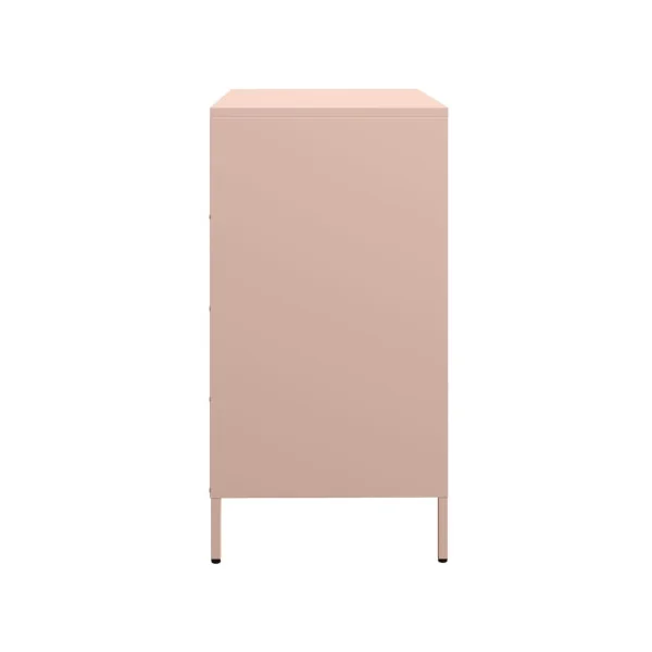 Commode 4 Tiroirs Rose Acier Chambre Salon Meuble de Rangement