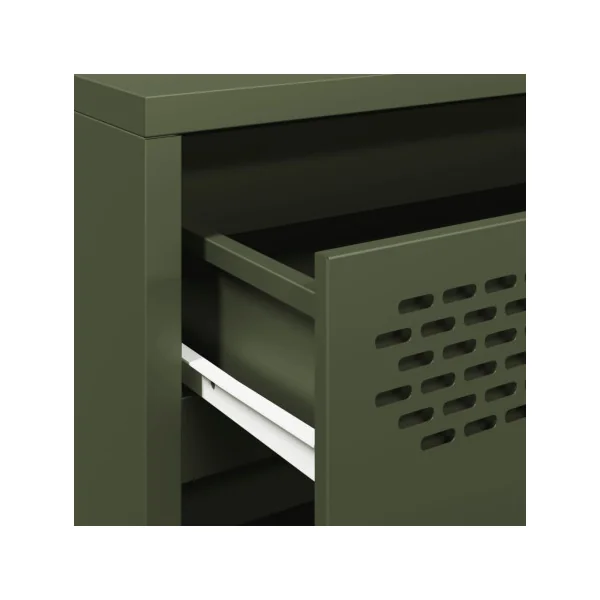 Commode 4 Tiroirs Vert Olive Acier Chambre Salon Meuble de Rangement