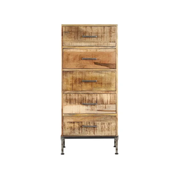 Commode 5 Tiroirs Manguier Massif Coffre à Tiroirs Armoire à Tiroirs