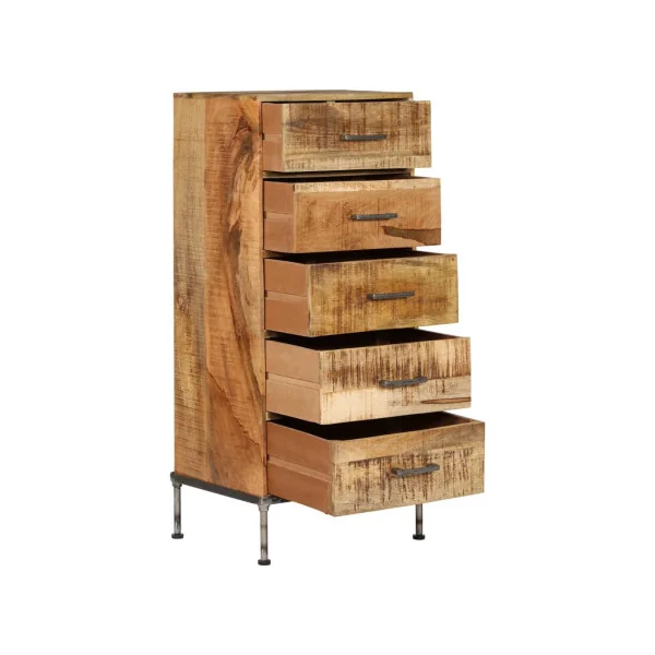 Commode 5 Tiroirs Manguier Massif Coffre à Tiroirs Armoire à Tiroirs
