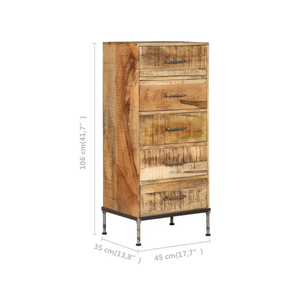 Commode 5 Tiroirs Manguier Massif Coffre à Tiroirs Armoire à Tiroirs