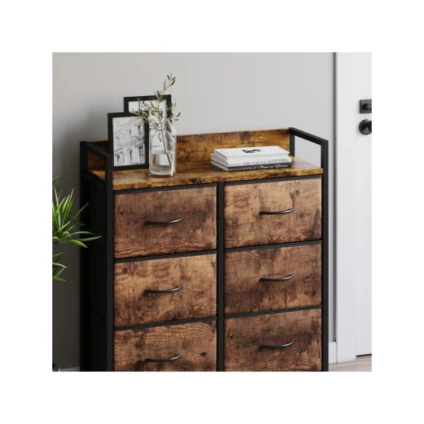 Commode 6 Tiroirs Chêne Rustique Commode Rangement Industrielle Chambre Salon