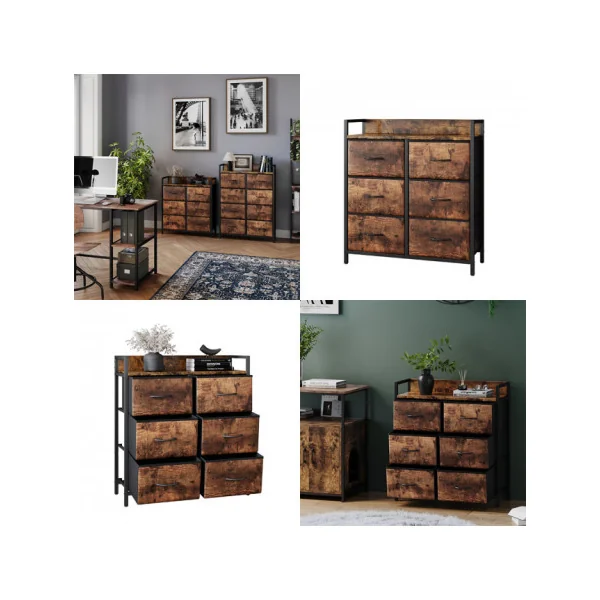 Commode 6 Tiroirs Chêne Rustique Commode Rangement Industrielle Chambre Salon