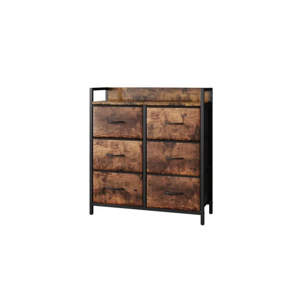 Commode 6 Tiroirs Chêne Rustique Commode Rangement Industrielle Chambre Salon