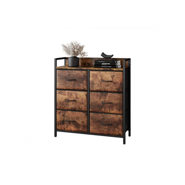 Commode 6 Tiroirs Chêne Rustique Commode Rangement Industrielle Chambre Salon
