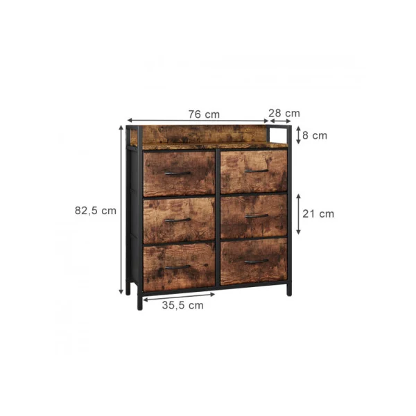 Commode 6 Tiroirs Chêne Rustique Commode Rangement Industrielle Chambre Salon