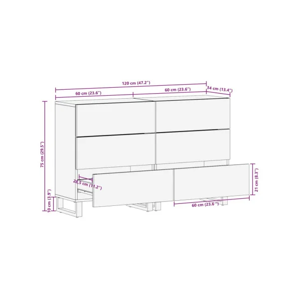 Commode 6 Tiroirs Manguier Massif Commode Chambre Buffet de Salon