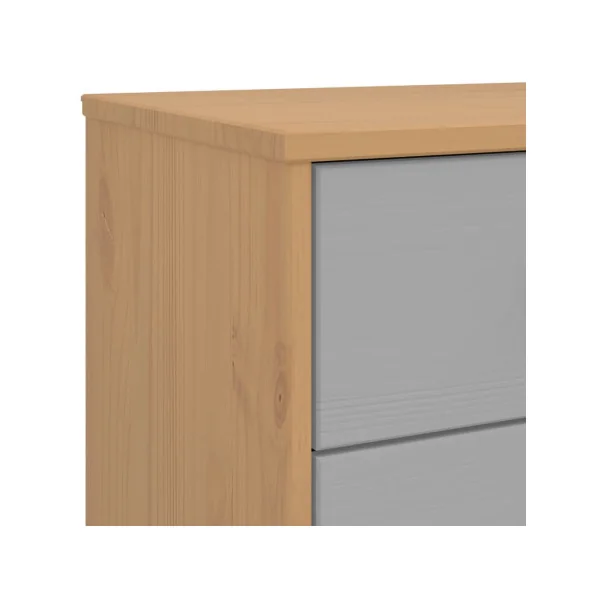 Commode 6 tiroirs Marron et Gris Pin Massif Commode Salon Meuble Rangement Chambre Armoire à tiroirs