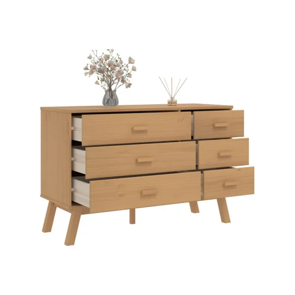Commode 6 tiroirs Marron Pin Massif Commode Salon Meuble Rangement Chambre Armoire à tiroirs