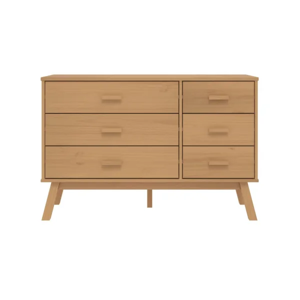 Commode 6 tiroirs Marron Pin Massif Commode Salon Meuble Rangement Chambre Armoire à tiroirs