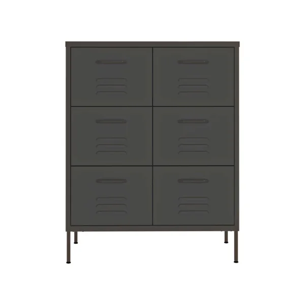 Commode 6 Tiroirs Métal Anthracite Armoire à Tiroirs en Acier