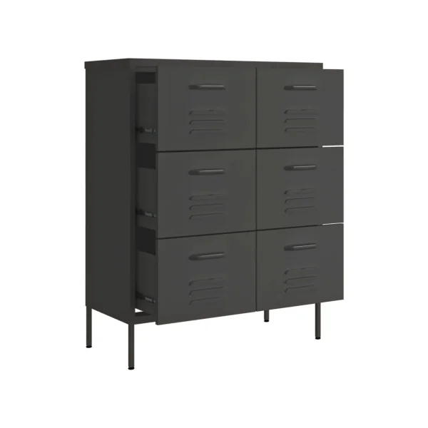 Commode 6 Tiroirs Métal Anthracite Armoire à Tiroirs en Acier