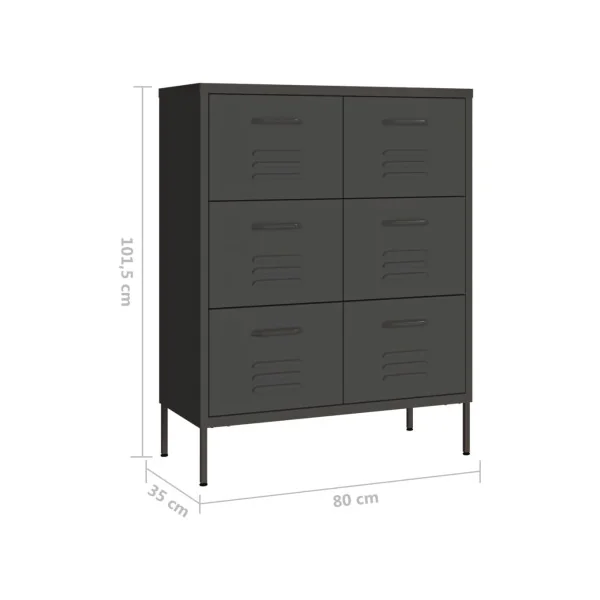 Commode 6 Tiroirs Métal Anthracite Armoire à Tiroirs en Acier