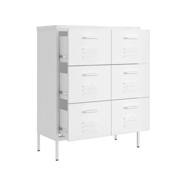 Commode 6 Tiroirs Métal Blanc Armoire à Tiroirs en Acier