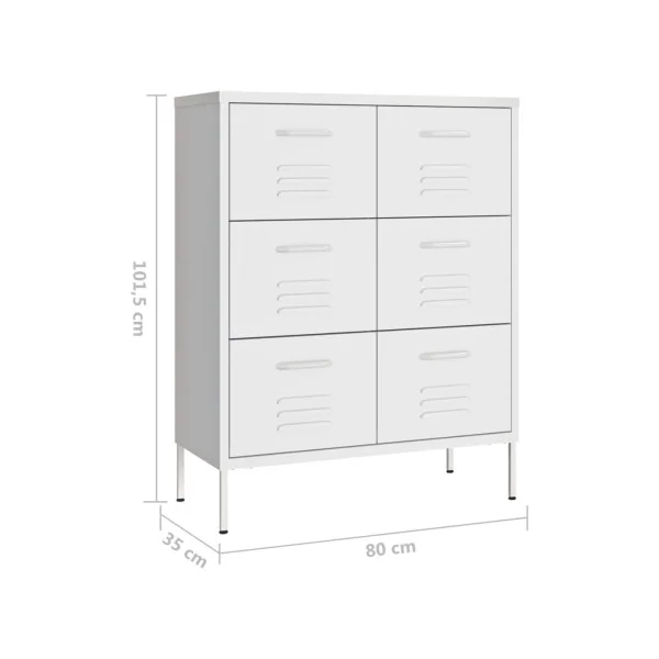 Commode 6 Tiroirs Métal Blanc Armoire à Tiroirs en Acier