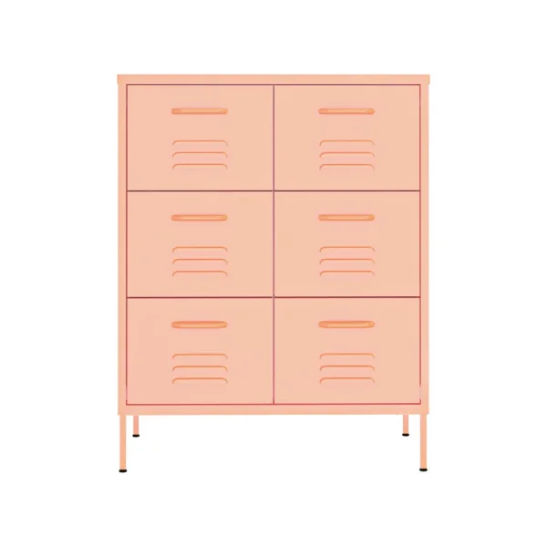Commode 6 Tiroirs Métal Rose Armoire à Tiroirs en Acier
