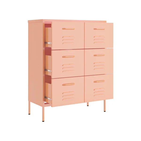 Commode 6 Tiroirs Métal Rose Armoire à Tiroirs en Acier