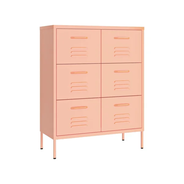 Commode 6 Tiroirs Métal Rose Armoire à Tiroirs en Acier