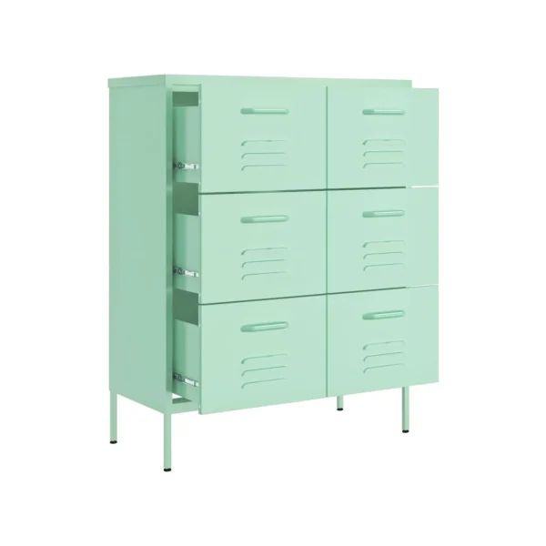 Commode 6 Tiroirs Métal Vert Menthe Armoire à Tiroirs en Acier