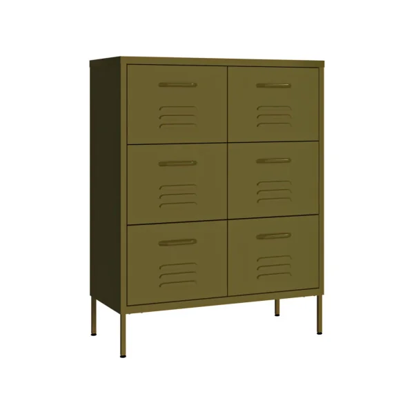 Commode 6 Tiroirs Métal Vert Olive Armoire à Tiroirs en Acier