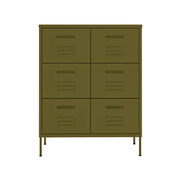 Commode 6 Tiroirs Métal Vert Olive Armoire à Tiroirs en Acier