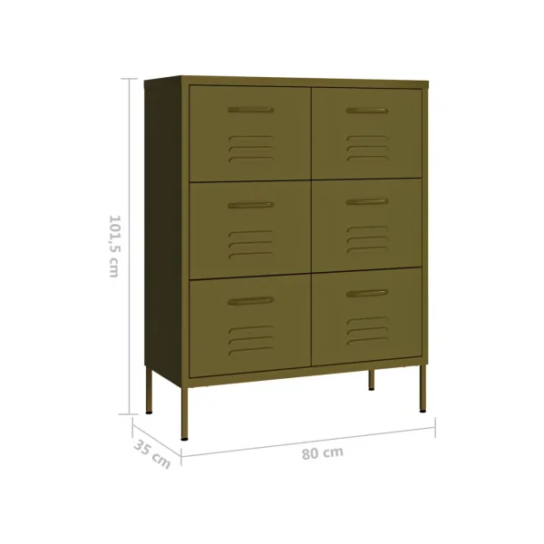 Commode 6 Tiroirs Métal Vert Olive Armoire à Tiroirs en Acier