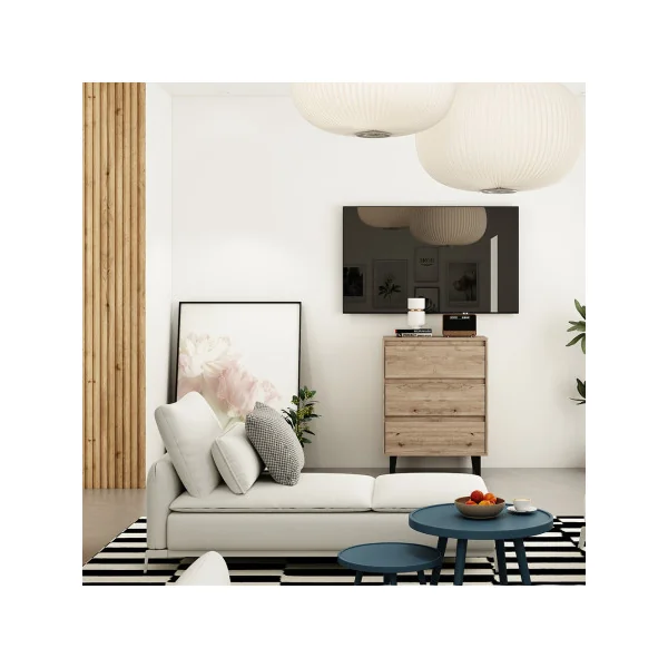 Commode 70 cm 3 Tiroirs Chêne Commode de Salon Moderne Commode Chambre