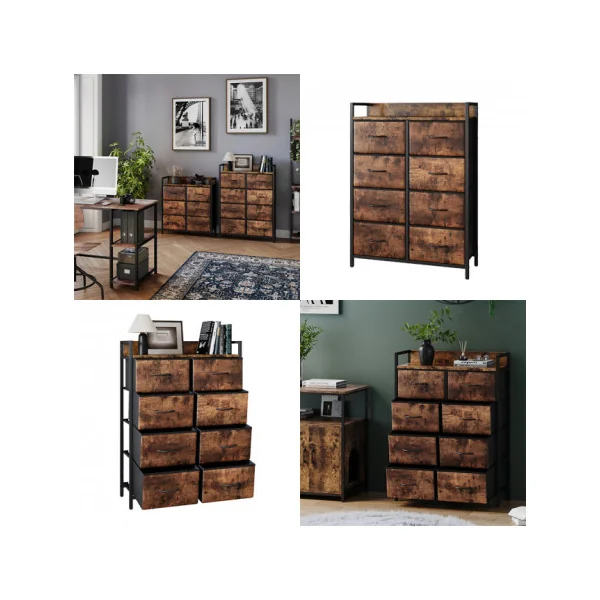 Commode 8 Tiroirs Chêne Rustique Commode Rangement Industrielle Chambre Salon