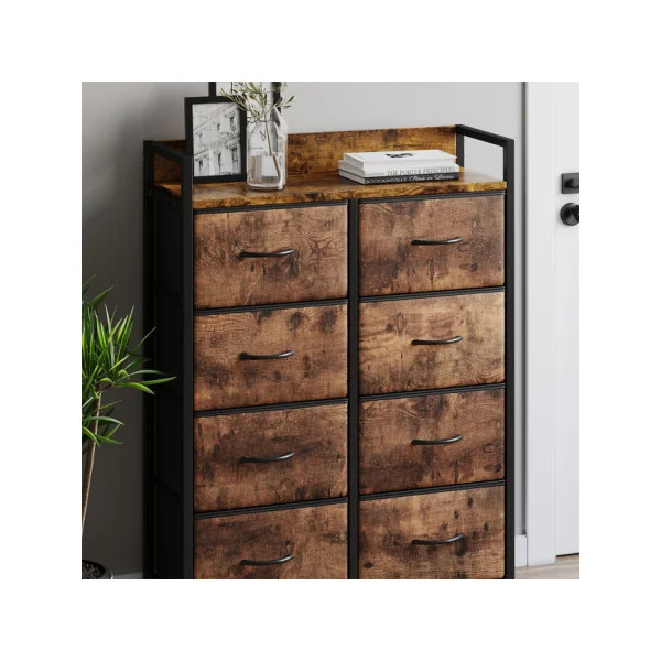 Commode 8 Tiroirs Chêne Rustique Commode Rangement Industrielle Chambre Salon