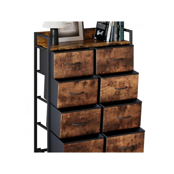 Commode 8 Tiroirs Chêne Rustique Commode Rangement Industrielle Chambre Salon