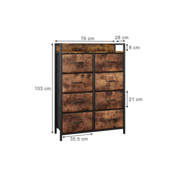 Commode 8 Tiroirs Chêne Rustique Commode Rangement Industrielle Chambre Salon