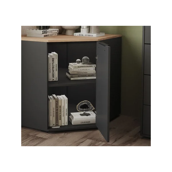 Commode Angle Chêne Anthracite avec Placards Commode d'Angle Moderne Commode Salon Commode Chambre