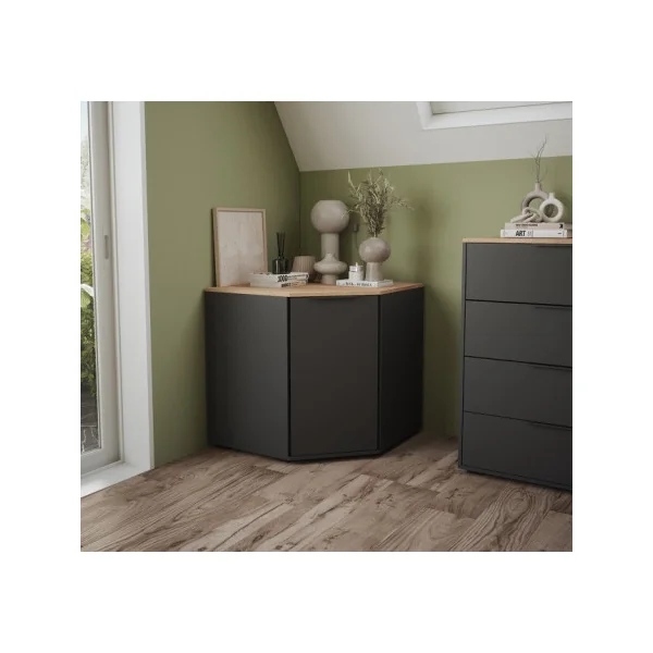 Commode Angle Chêne Anthracite avec Placards Commode d'Angle Moderne Commode Salon Commode Chambre