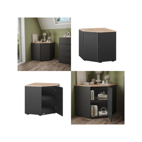 Commode Angle Chêne Anthracite avec Placards Commode d'Angle Moderne Commode Salon Commode Chambre
