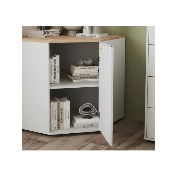 Commode Angle Chêne Blanche avec Placards Commode d'Angle Moderne Commode Salon Commode Chambre