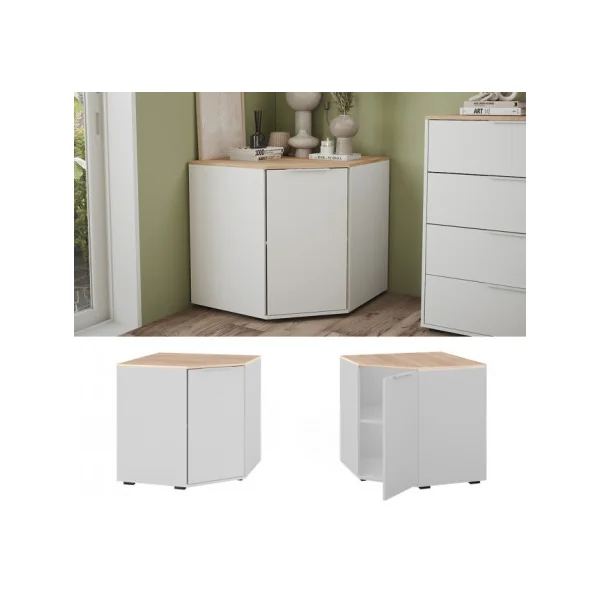 Commode Angle Chêne Blanche avec Placards Commode d'Angle Moderne Commode Salon Commode Chambre