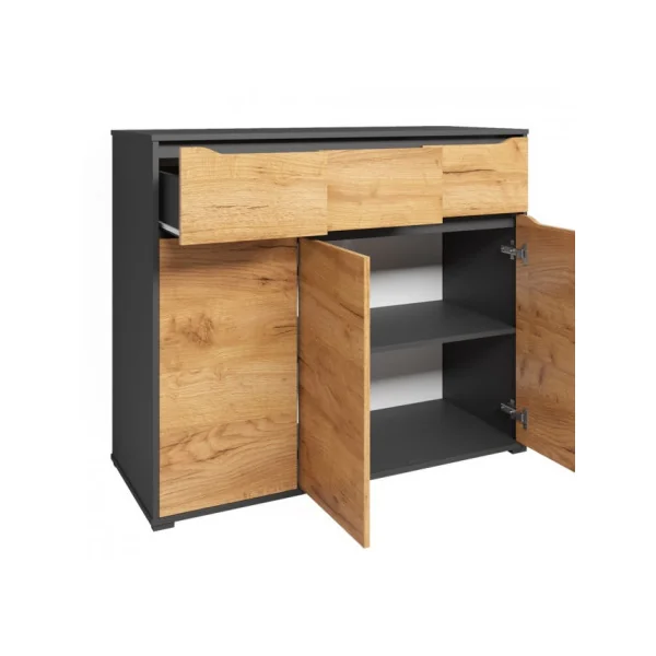 Commode Anthracite Chêne 3 tiroirs 3 Placards Commode Moderne Commode Chambre Commode Salle à Manger