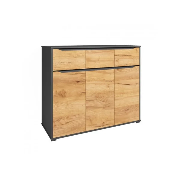 Commode Anthracite Chêne 3 tiroirs 3 Placards Commode Moderne Commode Chambre Commode Salle à Manger