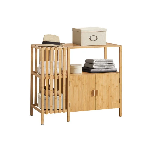 Commode Basse en Bambou 2 Portes avec Etagère Armoire Basse Bambou