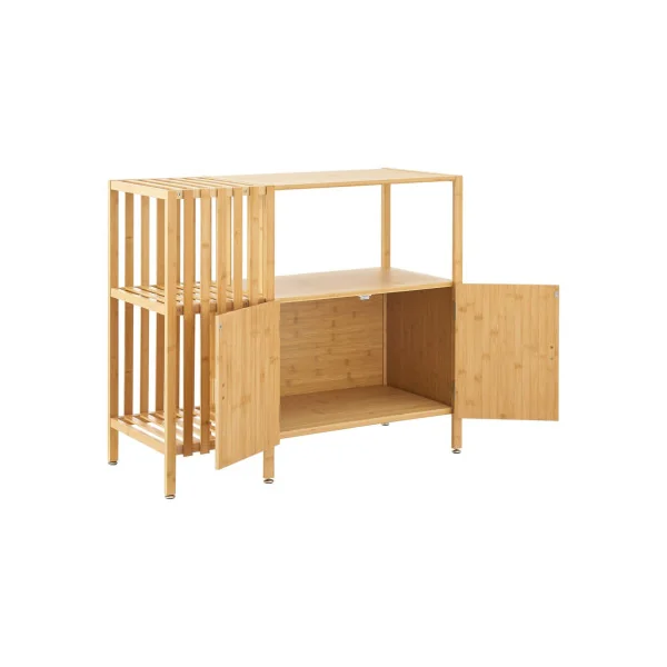 Commode Basse en Bambou 2 Portes avec Etagère Armoire Basse Bambou