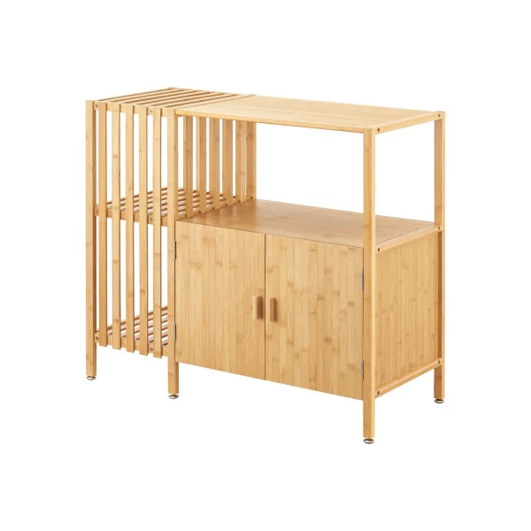 Commode Basse en Bambou 2 Portes avec Etagère Armoire Basse Bambou