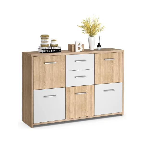 Commode Blanche Chêne 2 tiroirs 5 Placards Commode Moderne Commode Chambre Commode Salle à Manger