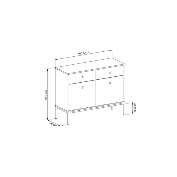 Commode Bleu 2 Tiroirs 2 Placard Commode de salon Moderne Commode Chambre Tendance
