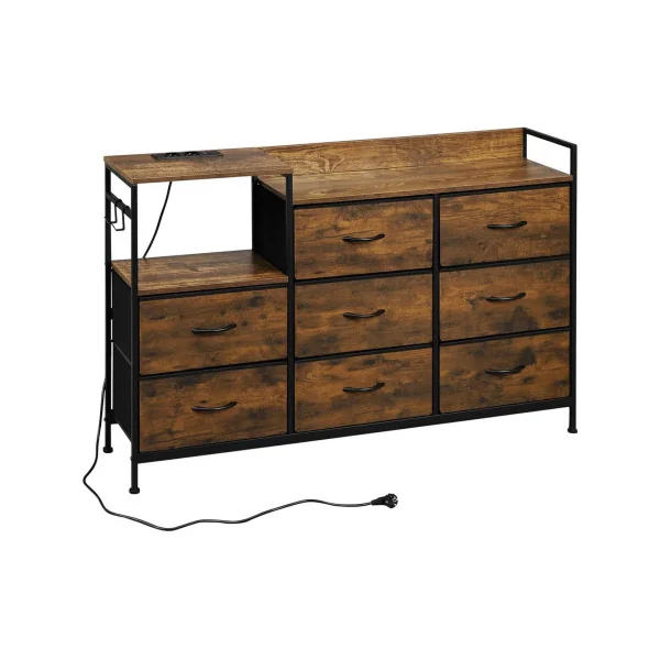 Commode Brun Rustique et Noir 8 Tiroirs Commode Avec Station de Charge Style Industriel